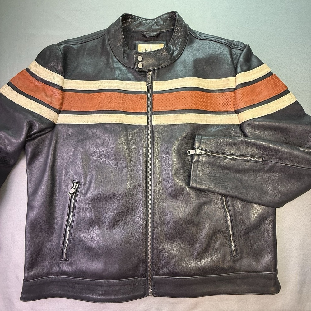 Vintage Wilsons Leather Men's XL Dale Retro Striped Leather Jacket Moto Biker